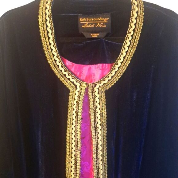 Soft Surroundings label noir blue velvet, lined caftan robe duster 2X - Picture 8 of 11